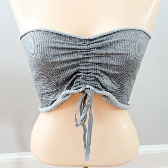 NWT Love Drawstring Gray Tube Tank Top - Picture 1 of 5